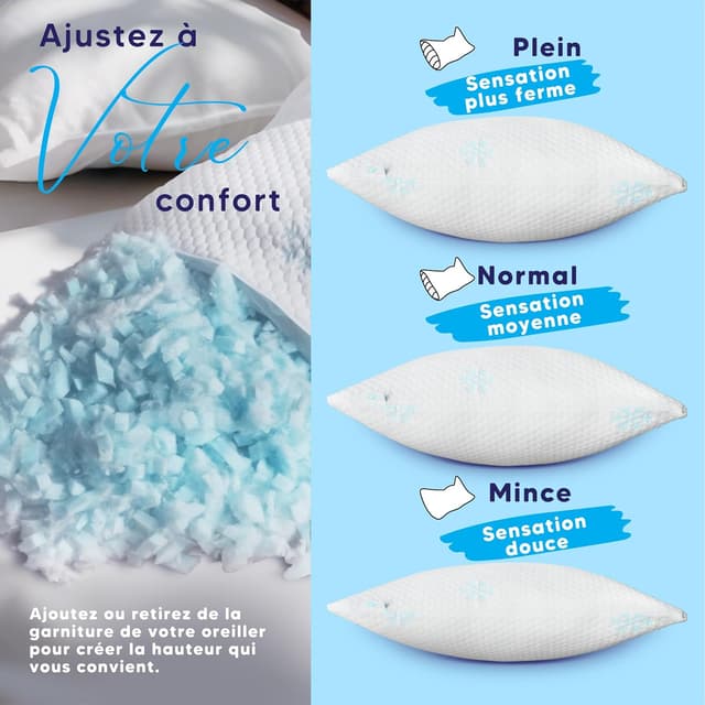 Detalle de Oreiller ergonomique cervical CloudÉtoile, modèle 50x70 ajustable en mousse à mémoire