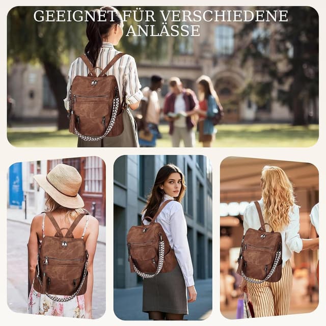 Thumbnail 6 de LEASOUL Damen-Rucksack-Set wasserdicht aus veganem Leder – Diebstahlschutz & 3-in-1 (Rucksack/Handtasche/Schultertasche)