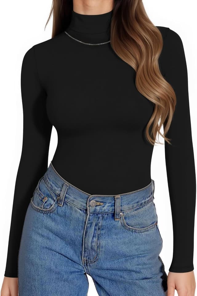 Detalle de ALGALAROUND long sleeve roll neck top for women – slim fit turtle neck shirt