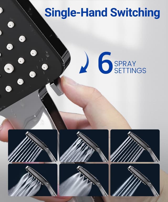 Detalle de Newentor High Pressure Shower Head with 6 Modes (Silver-Black) – universal water-saving handheld