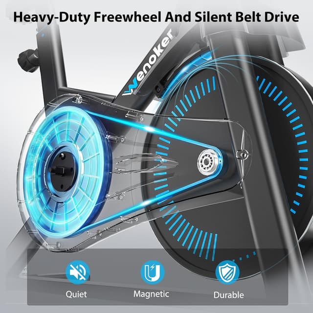 Detalle de Wenoker Exercise Bike (APP Compatible) — indoor cycling spin bike with LCD, Bluetooth and tablet holder