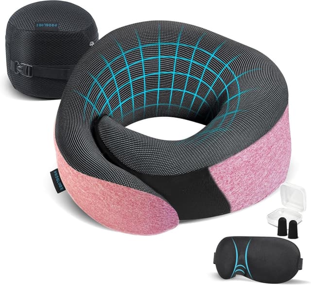 Detalle de Proglobe Pink Airplane Travel Pillow Set with 100% Pure Memory Foam Neck Pillow