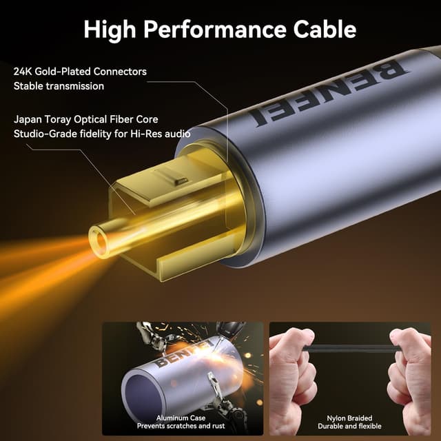 Detalle de BENFEI Toslink optisches Audiokabel 2 m (S/PDIF, Glasfaser) für Soundbar, TV, PS5/PS4, Sonos & Xbox