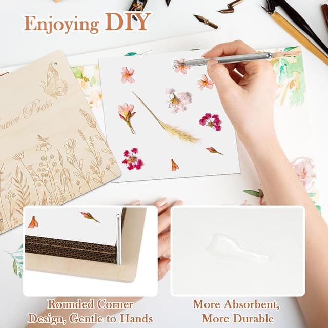 Detalle de GOLDGE Extra Large Flower Press for Adults (27.5 x 27.5cm) – 10-Layer Wooden Pressing Kit with Storage Bag
