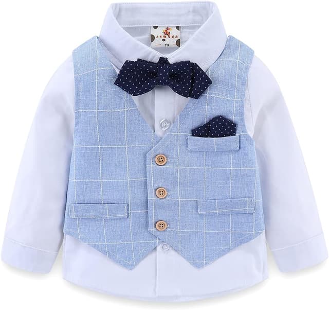 Detalle de Famuka Baby Boys Gentleman Suits kids tuxedo clothing set (shirt + waistcoat + trousers)