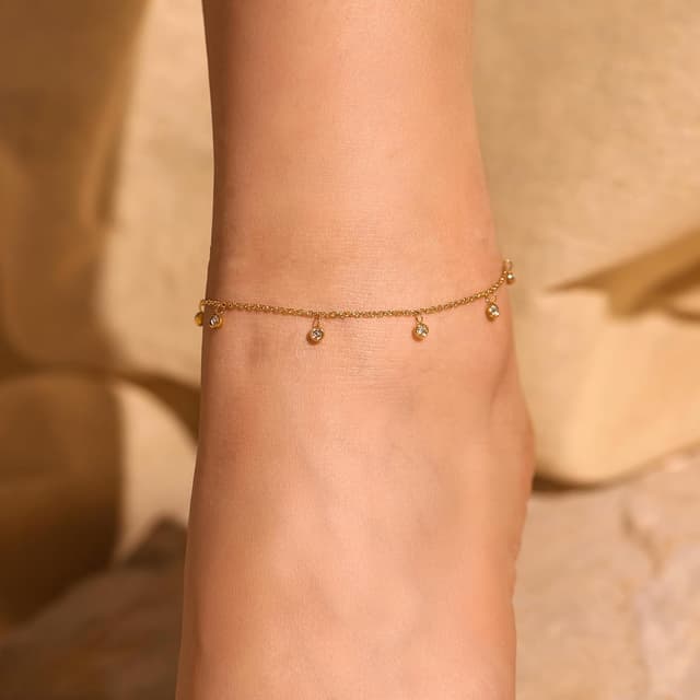 Detalle 1 de Loutade Damen-Fußkettchen 22–29 cm verstellbar – goldfarbenes Fußband am Knöchel für Sommer & Strand