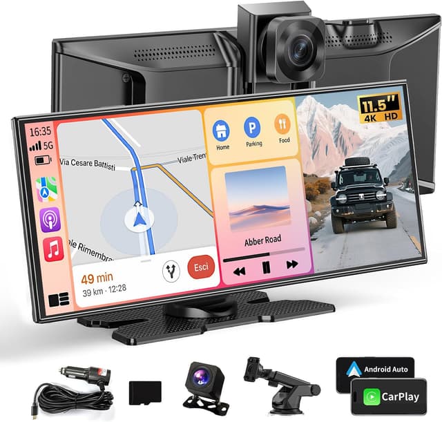 Detalle de Largest 11.5" Portable CarPlay Screen with Wireless CarPlay/Android Auto, Dual Dash Cam & App View