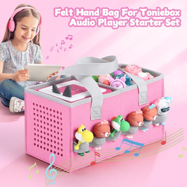 Detalle de Piaclen Carrying Case for Toniebox Audio Player & Figurines Starter Set (Felt Organizer Bag, Pink)