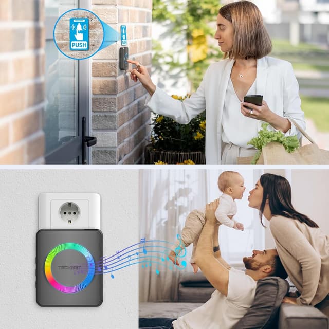 Thumbnail 6 de TECKNET Funkklingel Set mit 600 m Reichweite, IP65 und Plug-In-Empfänger (1 Sender, 1 Empfänger, Klingelknopf)