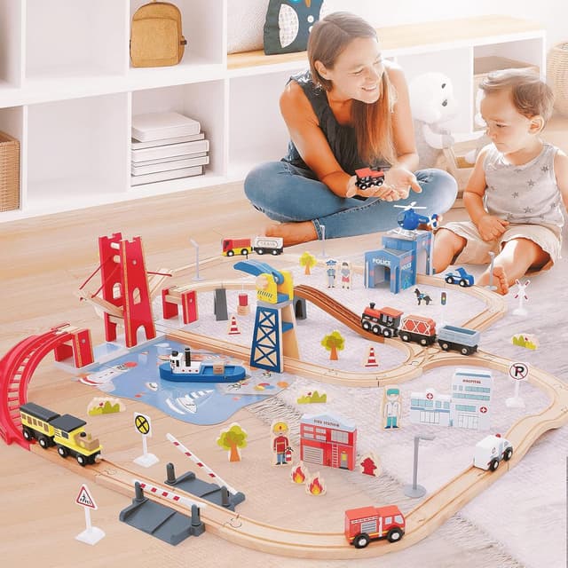Thumbnail 5 de Giant bean 117-Piece Busy Port City Wooden Train Set ๐