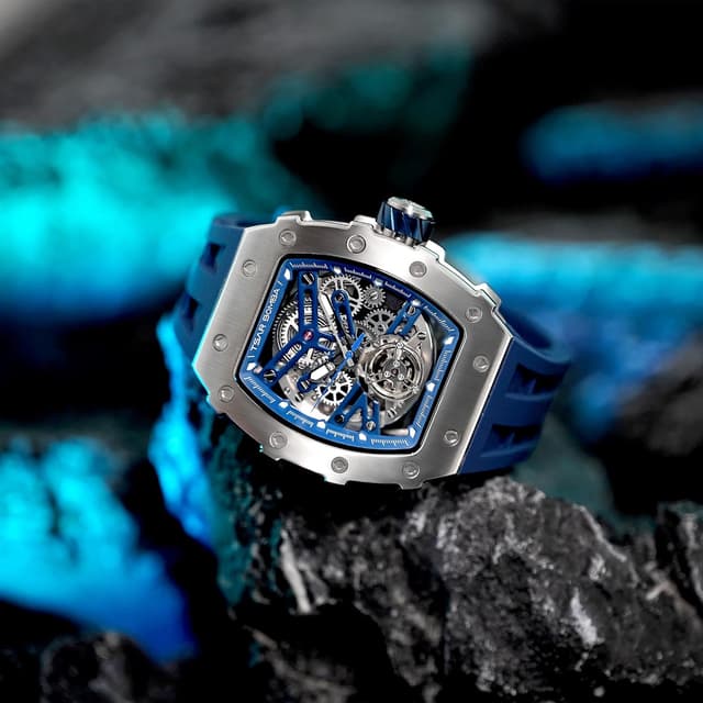 Detalle de TSAR BOMBA TSAR BOMBA Montre automatique squelette pour homme, boîtier tonneau, étanche 50 m