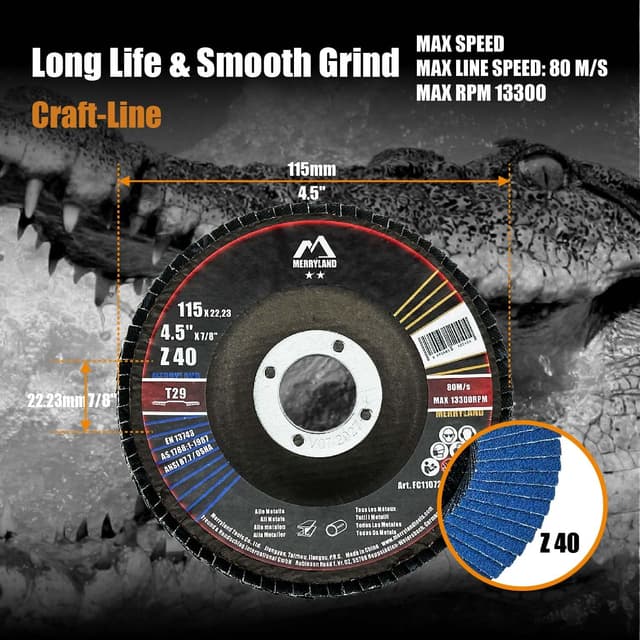 Thumbnail 1 de Merryland Flap Disc 4.5" 40 Grit T29 for Metal 🛠