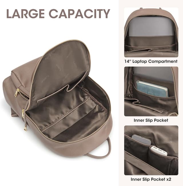 Detalle de Sac à dos en cuir véritable Kattee pour femme avec compartiment pour ordinateur 14 pouces