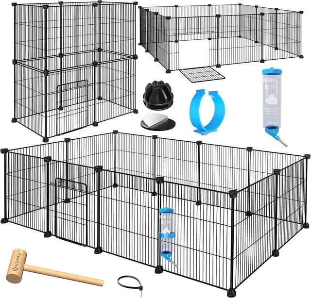 Detalle de KESSER® Freigehege Gittergehege für Kaninchen (Metallgitter, XXL) inkl. Komplettset & Flasche – Laufgitter für innen/außen