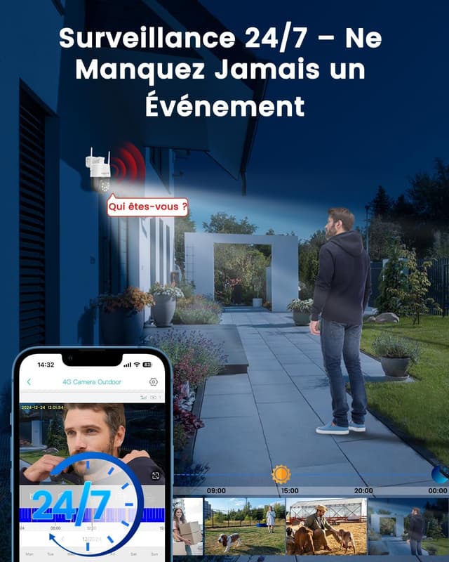 Detalle 2 de Bextgoo Caméra de surveillance extérieure 4MP 24/7 sans WiFi (avec carte SIM, IP66) 360°
