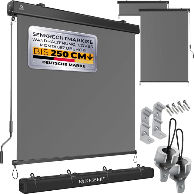 Detalle de KESSER Senkrechtmarkise 200 x 250 cm mit Handkurbel – Außenrollo für Balkon & Terrasse inkl. Montageset