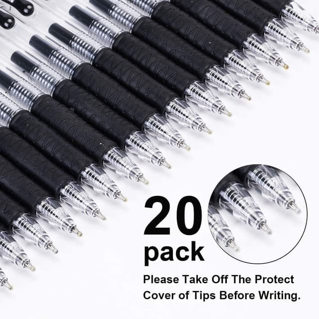 Detalle de Gel Pens 0.7mm Retractable Rollerball Pens (Black Ink) – Pack of 20