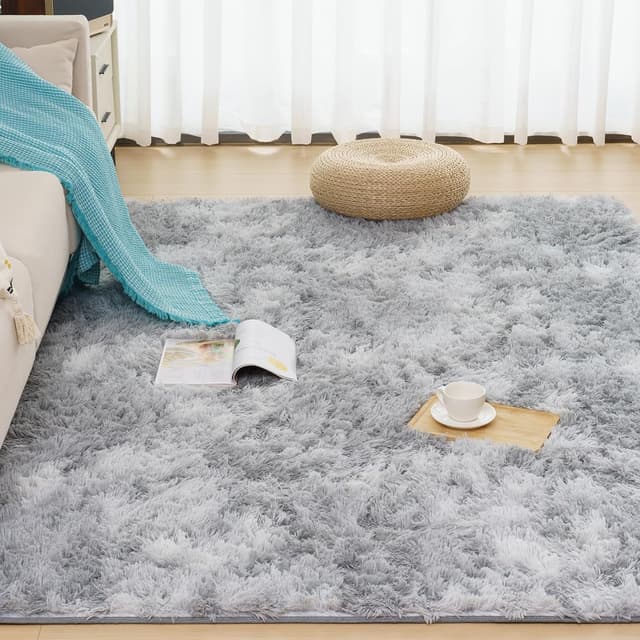 Detalle 2 de Vamcheer tapis de salon moderne pelucheux 8 mm lavable antidérapant tie-dye/gris clair 160x230