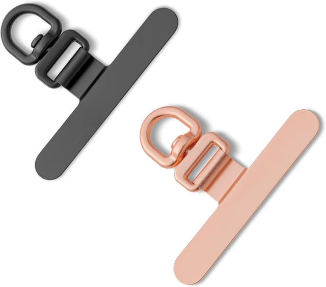 Detalle de CHUQING Handykette Schwarz mit Handy-Patch (Handyband-Einlagen) Roségold, 2 Stück – universelle Aufsätze für Smartphone-Hüllen