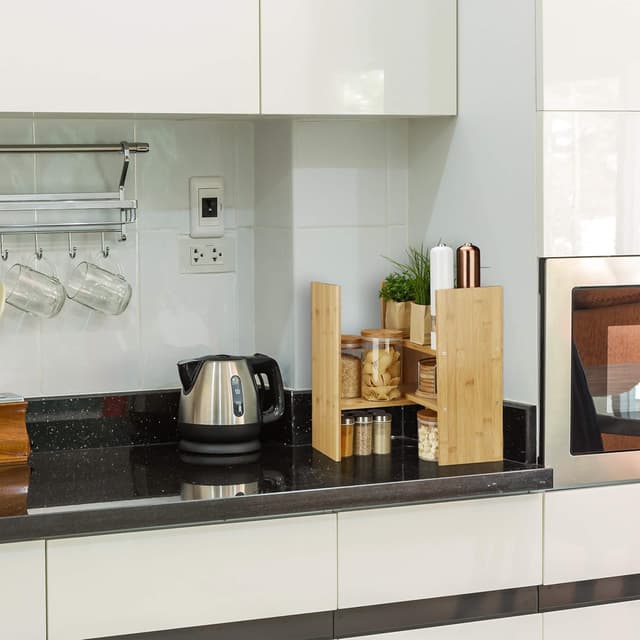 Detalle de Relaxdays Organizer in bambù regolabile per scrivania, cucina e bagno (altezza 40 cm)