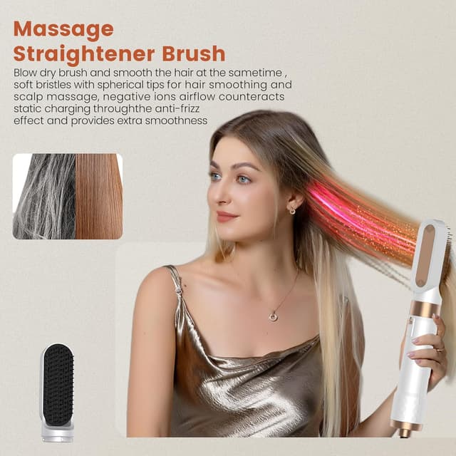 Detalle 2 de 5 in 1 Hair Styler Airbrush multi styler with air curler, dryer brush, and heat gloves
