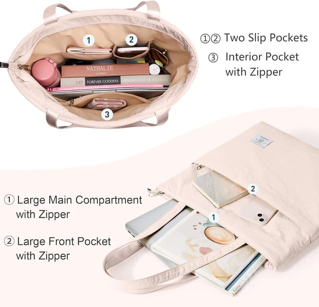 Detalle de KALIDI FANCY FOREST Damen Puffer-Shopper mit Reißverschluss – große Shopper-Tote für Laptop, Schule, Büro & Reisen