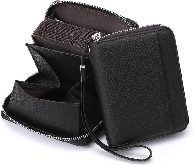 Detalle de SENDEFN women’s leather RFID credit card holder purse with wrist strap, coin pocket (24 slots)