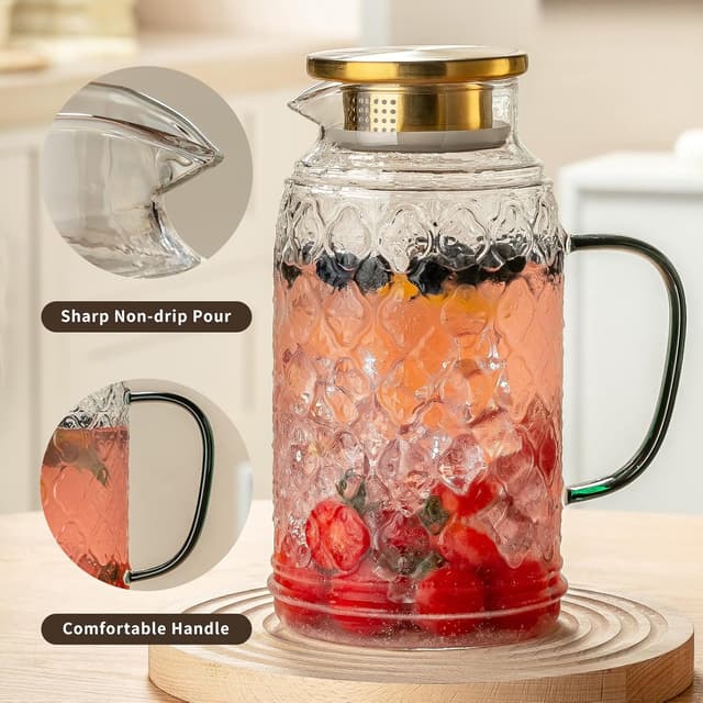 Detalle 2 de Buaic Glass Pitcher with Lid (2-Pack) — 68 oz Clear Borosilicate Carafes for Cold Brew, Coffee, Iced Tea & More