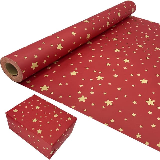 Thumbnail 6 de ZHNERY Recyclable Kraft Gift Wrapping Paper Roll for Birthday in Blue with Star Design (43cm x 15M)