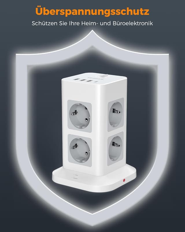 Detalle 2 de TESSAN 8 Fach Mehrfachsteckdose USB C 3600W