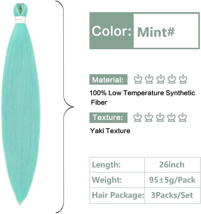 Detalle de Extension per trecce africane YDDM — pre-tese Mint da 26 pollici, 3 pack