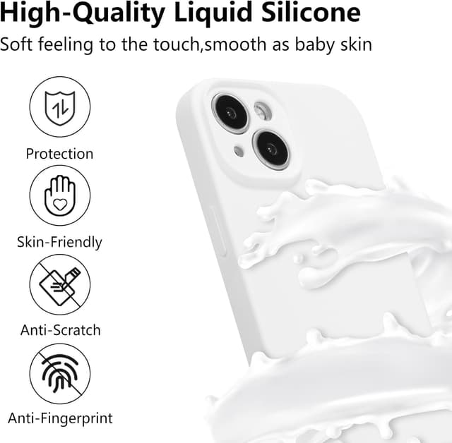 Detalle de UCASONG iPhone 15 Plus Silicone Case (Liquid Silicone, Microfiber Lining) – White