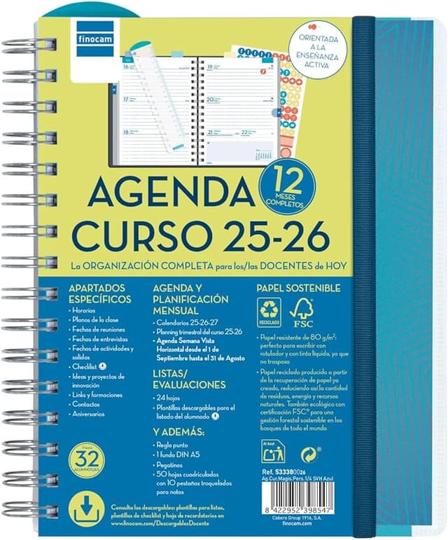 Detalle de Finocam Agenda Docente Magistral Personalizable 2025-26 azul