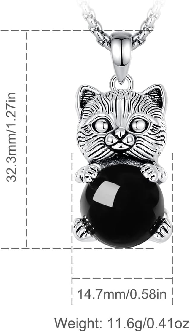 Detalle 2 de INFUSEU Kristall Katze Anhänger Kette – sphärische Kristalle mit Katzenmotiv aus Kupfer, Gothic-Schmuck als Geschenk