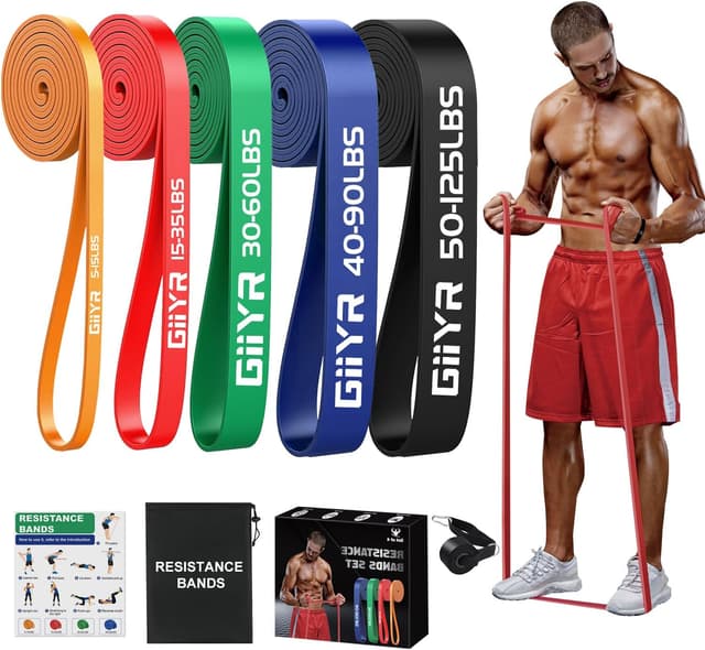 Detalle de Giiyr Fitnessbänder Widerstandsbänder-Set mit 5 Stufen (TPE) für Yoga, Pilates, Krafttraining & Klimmzughilfe