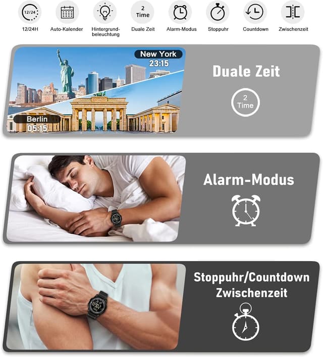 Detalle de WIFORT Digitaluhr 5 ATM mit Wecker