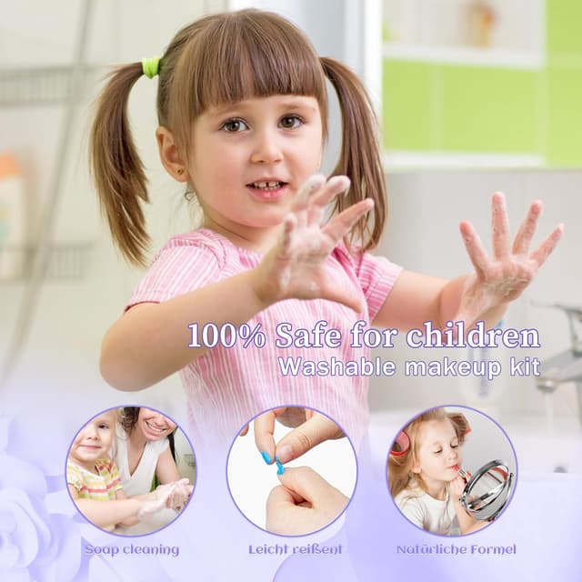 Detalle 1 de Kids Makeup Sets for Girls (Light Purple) – Safe & Washable Play Makeup Kit for Ages 4–12