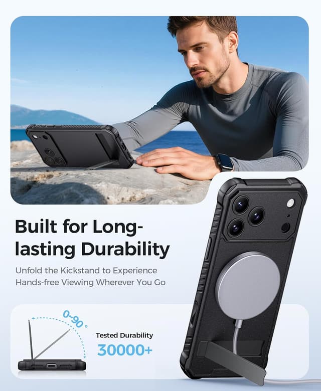 Detalle 2 de ASAFCASE MagSafe-Compatible iPhone 17 Pro Max Case with Stand (6.9") — Military-Grade Shockproof, Camera Control Button, Black