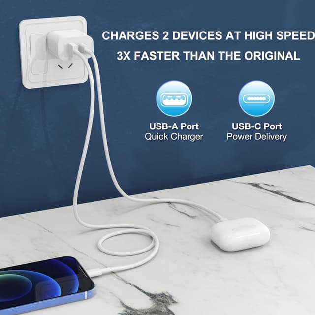 Thumbnail 6 de iGENJUN 20W Dual-Port USB-C + USB-A iPhone Charger Block (3-Pack) — QC + PD 3.0, White