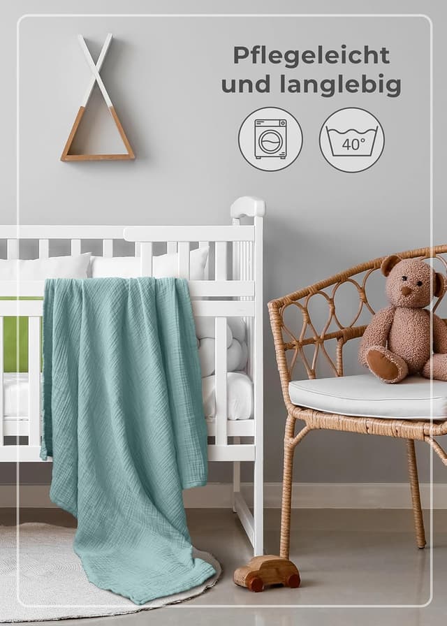 Thumbnail 6 de LAYNENBURG Musselin Babydecke 120x120 mintgrün