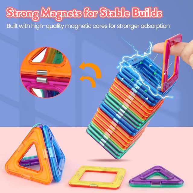 Detalle de Flouco Magnetische Bausteine 40-teilig – magnetisches STEM/Montessori-Spielzeug ab 3 Jahren