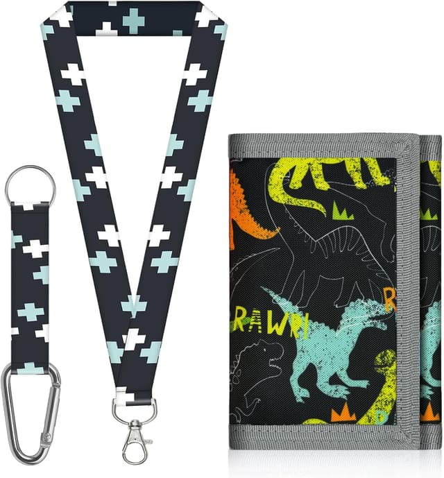 Detalle de Aucuu Motiv Brustbeutel & Kinder-Geldbeutel mit Sicherheitsschnalle (Dinosaurier) – dreifach faltbar