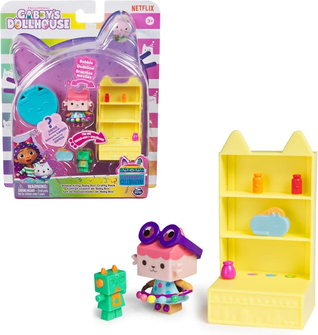 Detalle de DREAMWORKS Gabby’s Dollhouse Bobble Kitty Möbel-Pack von Baby Box – Katzenfigur mit Puppenhausmöbeln & Zubehör ab 3 Jahren