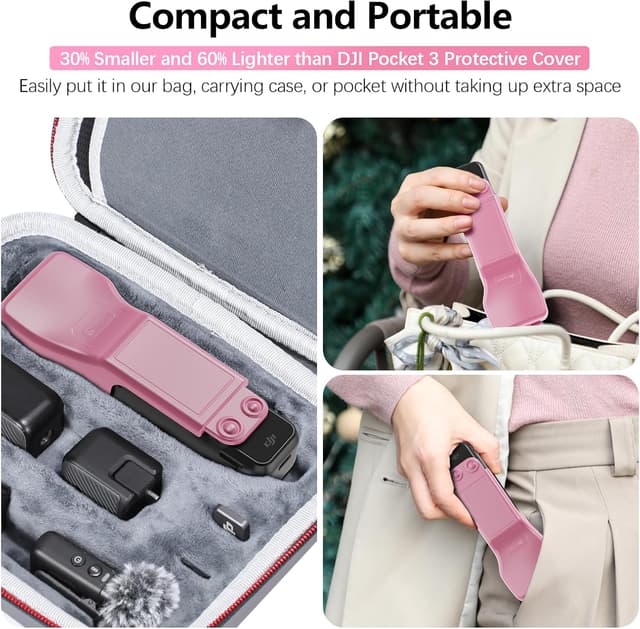 Detalle de AMAZEAR custodia protettiva per DJI Osmo Pocket 3 con copriobiettivo, rigida con rivestimento morbido (rosa)