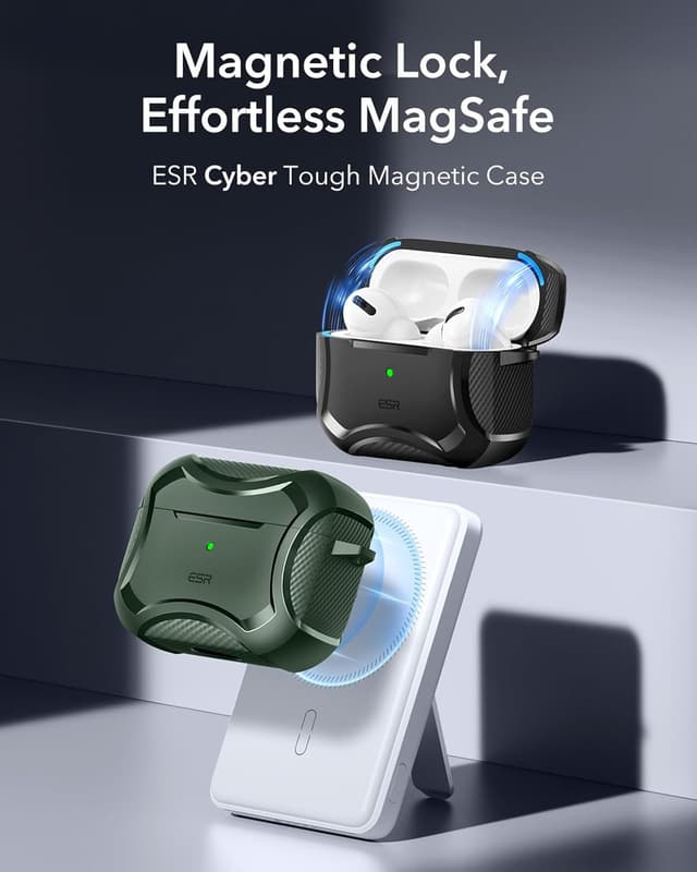 Detalle de ESR for AirPods Pro case (MagSafe) with magnetic lid and drop protection – Green