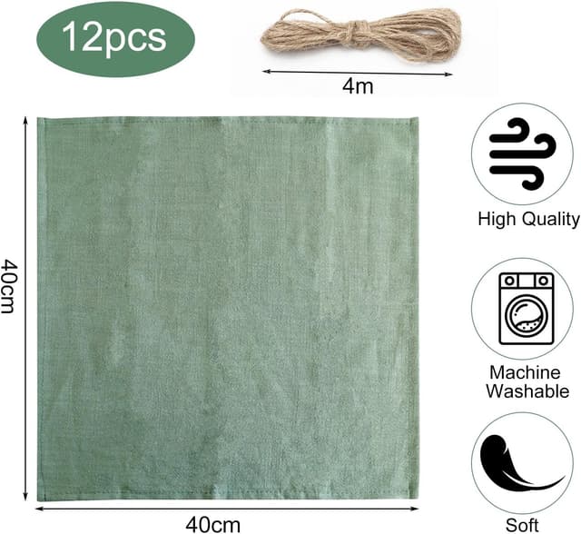Detalle 2 de Yuragim Stoffservietten Salbeigrün im 12er-Set (Leinen, 40 x 40 cm) – waschbare Stoffservietten für Tischdeko