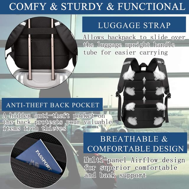 Detalle de Extra Large 50L Travel Laptop Backpack with USB Charging Port & Anti-Theft Pocket (Fits up to 17 Inch) - Red