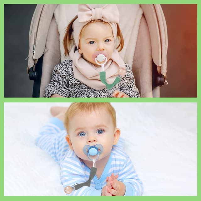 Thumbnail 6 de Vicloon Schnullerkette aus Baumwolle (3er-Set) mit Clip, für Mädchen & Jungen – Grün