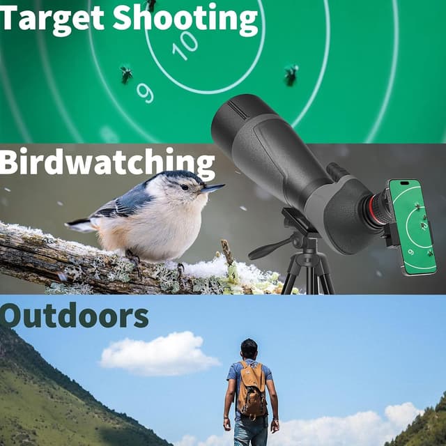 Detalle de Gosky 20-60x85 Spotting Scope with Full Size Tripod, Phone Adapter, and Carrying Bag