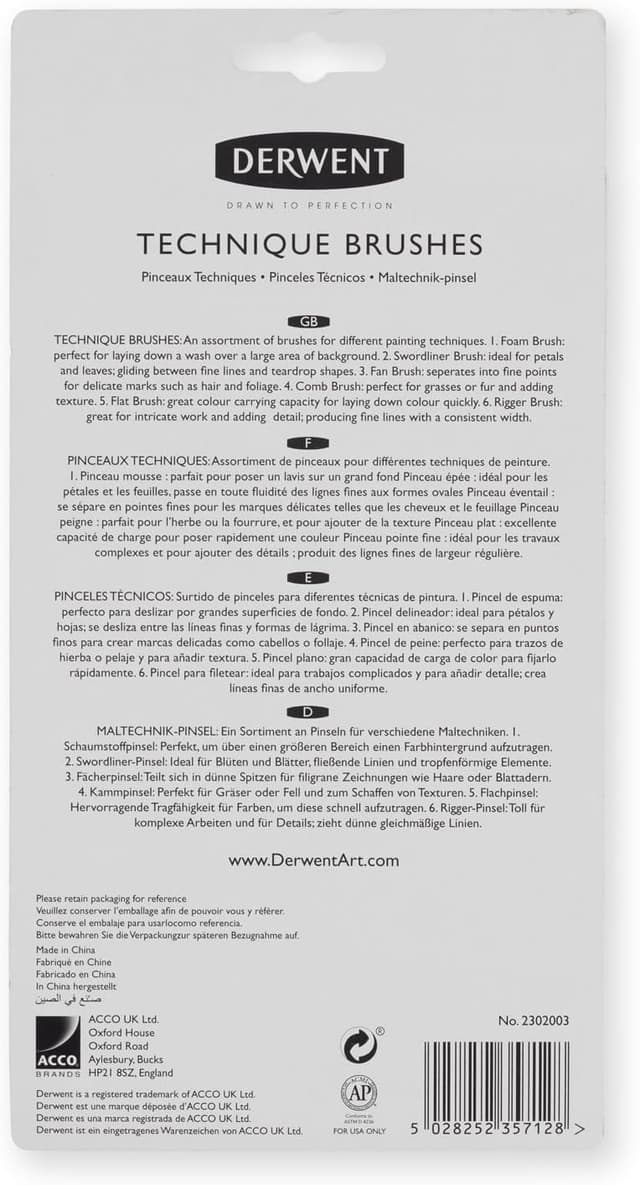 Detalle 2 de Derwent 2302003 - Set de 6 Pinceles Técnicos Profesional 🖌